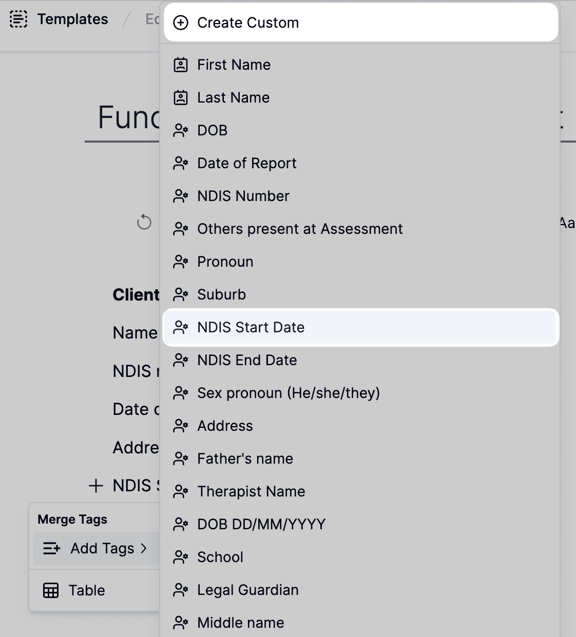 select merge tag button